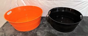 2 Large Round Plastic Tubs - Orange & Black