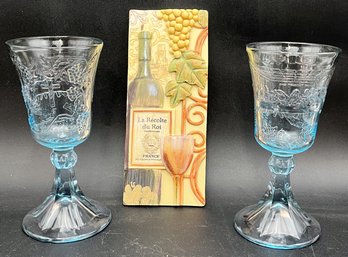 Blue Tinted Wine Glasses & Wine Wall Hanging (B5)