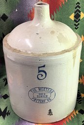 The Western Pottery Co. #5 Five Gallon Vintage Stoneware Jug - (A6)