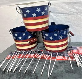 American Flags & Flag Themed Metal Buckets