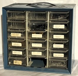 Eighteen Drawer Metal Organizer With Contents- (BWH)