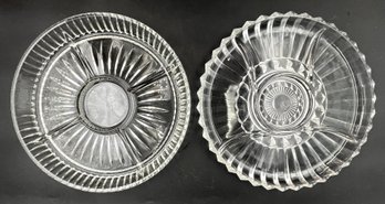 2 Vintage Segmented Glass Serving Platters (B7)