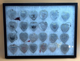 Vintage Flat Heart Shaped Advertising Pins In Leather Box Frame - (PR)