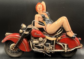 Large Vintage Resin Indian Motorcycle & Women Statue - (A2)