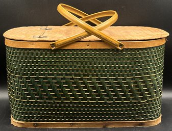 Vintage Weaved Wood & Metal Handle Basket - (A2)