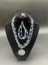 Jewelry Bundle #4 - Gorgeous 3 Strand Necklace / Bracelet / Earrings With Swarovski Crystals
