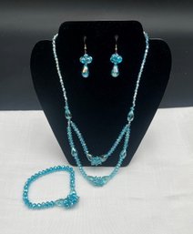 Jewelry Bundle #5 - Super Sparkle! Necklace / Bracelet / Earrings With Blue Swarovski Crystals