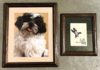 Wood Frame Dog & Wood Frame Needlepoint Duck - (B1)