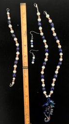 Jewelry Bundle #12 - Dichromatic Glass Sea Horse Pendant Necklace / Bracelet / Earrings