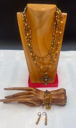 Jewelry Bundle #15 - Beautiful 3 Strand Cross Necklace With Bracelet & Earrings