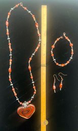 Jewelry Bundle #18 - Copper Colored Dichroic Heart Pendant Necklace / Bracelet / Earrings