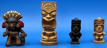 3 Mini Tiki God & 1 Mini Mayan Figurines - (FR)