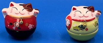Lot Of 2 Porcelain Lucky Cats - Made In Japan(FR)