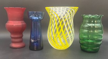 Lot Of 4 Colorful Glass Vases