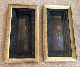 2 Beautiful Large Wood Framed Flower Art