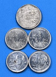 5 Assorted Mexico Peso Coins