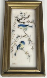 Bluebirds Wood Framed Hand Painted In Spain - (G6)