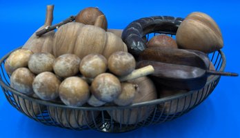 Wooden Fruit In Metal Basket - (FR)