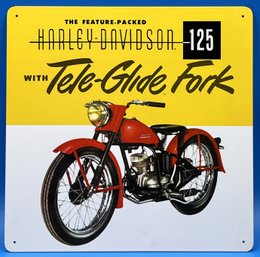 Vintage Harley Davidson Tele Glide Fork Metal Sign - (A4)