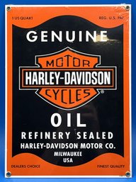 Vintage Porcelain On Heavy Steel Harley Davidson Oil Sign By Ande Rooney - (A4)