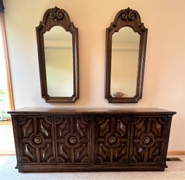 Elegant Wood Cabinet / 6 Drawer Dresser With Two Matching Wooden Mirrors