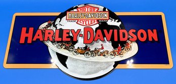Vintage Harley Davidson Riding Around Earth Metal Sign - (A4)