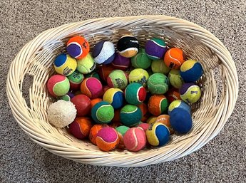 Wicker Basket Filled With Over 40 Dog Balls