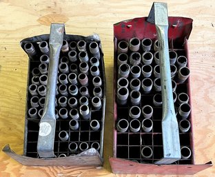 Metal Storage Caddys Filled With Plumbing Pipes - Lot Of 2