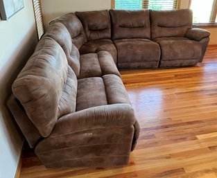 Brown Faux Suede Recliner Section Couch