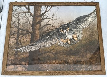 Vintage Owl Print By J. Needham 1978 In Composite Frame - (S)