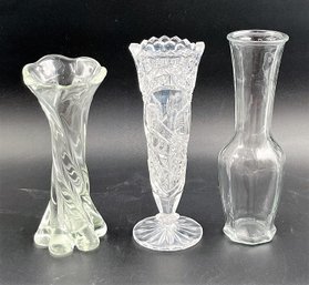 Lot Of 3 Vases (1 Crystal & 2 Glass)