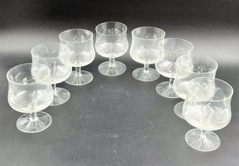 Set Of 8 Vintage Etched Glass Goblets (D3)