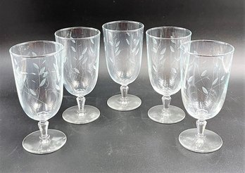 Set Of 5 Etched Glass Ice Tea Glasses (D8)