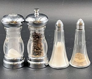 2 Sets Of Glass & Metal Salt & Pepper Shakers