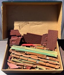 Box Filled With Classic Vintage Lincoln Logs - (C1)