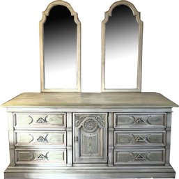 Vintage Large Wood 2 Mirror 9 Drawer Dresser - (MBR)