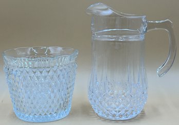 Vintage Cut Glass Ice Bucket & Pitcher - (K)