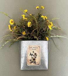 Galvanized Wall Pocket Faux Flower Decoration