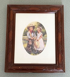 Vintage Boy & Girl Artwork - Wood Frame