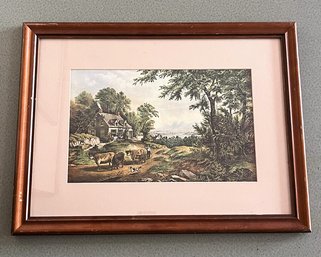 American Landscape - 1866 - Currier & Ives Lithograph Reprint - Wood Frame