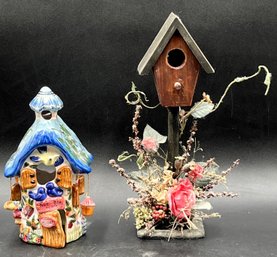 Wood & Ceramic Birdhouse Decorations - (B5)
