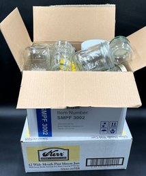 10 Wide Mouth Kerr Pint Mason Jars & Box Of Assorted Sized Jars - (b5)