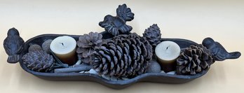 Cast Iron Decoration With Birds, Pinecones & Candles - (B1)