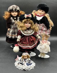 5 Assorted Sized Porcelain Dolls - (B5)