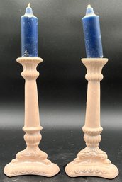Lot Of 2 Candle Holders With Candles - (P)