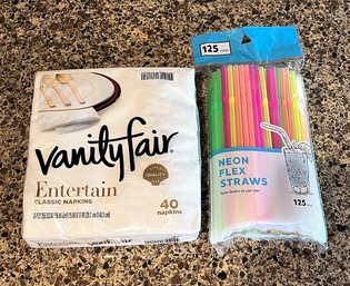 Party Napkins & Neon Flex Straws - New In Packaging