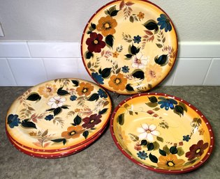 Oneida 'Sunset Bouquet' Serving Bowl & 4 Plates - (K)