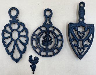 Vintage Cast Iron Trivets & Hook - (K)