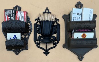 Vintage Cast Iron Match & Toothpick Holders - (K)