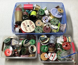 3 Storage Totes Filled With Christmas Ribbon - (B5)